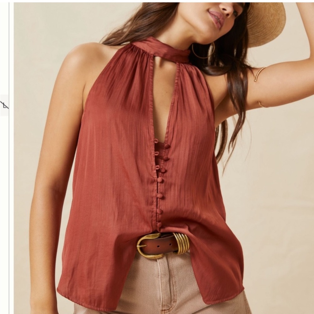 Anthropologie Burnt Orange Deep Neck Halter Tank - Size XSmall